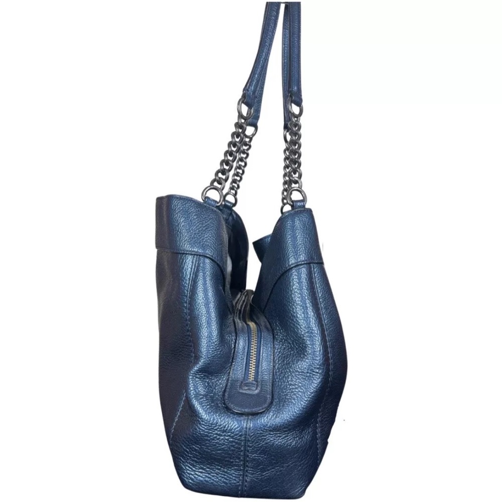 Coach Lexi Chain Shoulder Bag Metallic Navy Blue Leather Purse Handbag - Picture 4 of 15